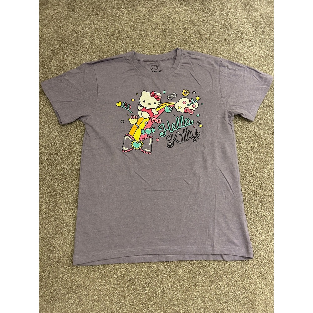 Hello Kitty Graphic Tee Adult Medium Purple Excellent Sanrio Rainbow Shirt
